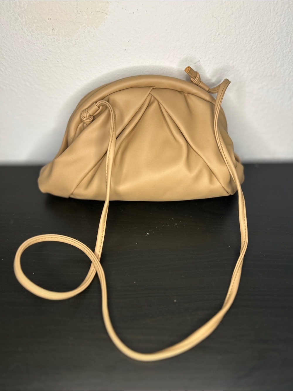 Women's Beige Crossbody Shoulder Bag - Soft Gathered Design